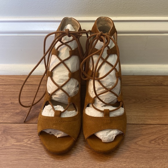 Zara Brown Suede Leather Wrap Wedges Sandals size 36 6 - Picture 2 of 7